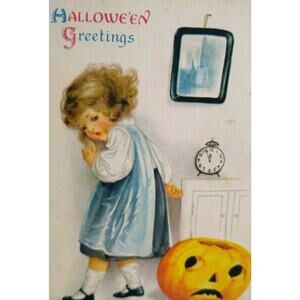 Halloween Postcard Ellen Clapsaddle Wolf 31 Little Girl Unused Original Vintage